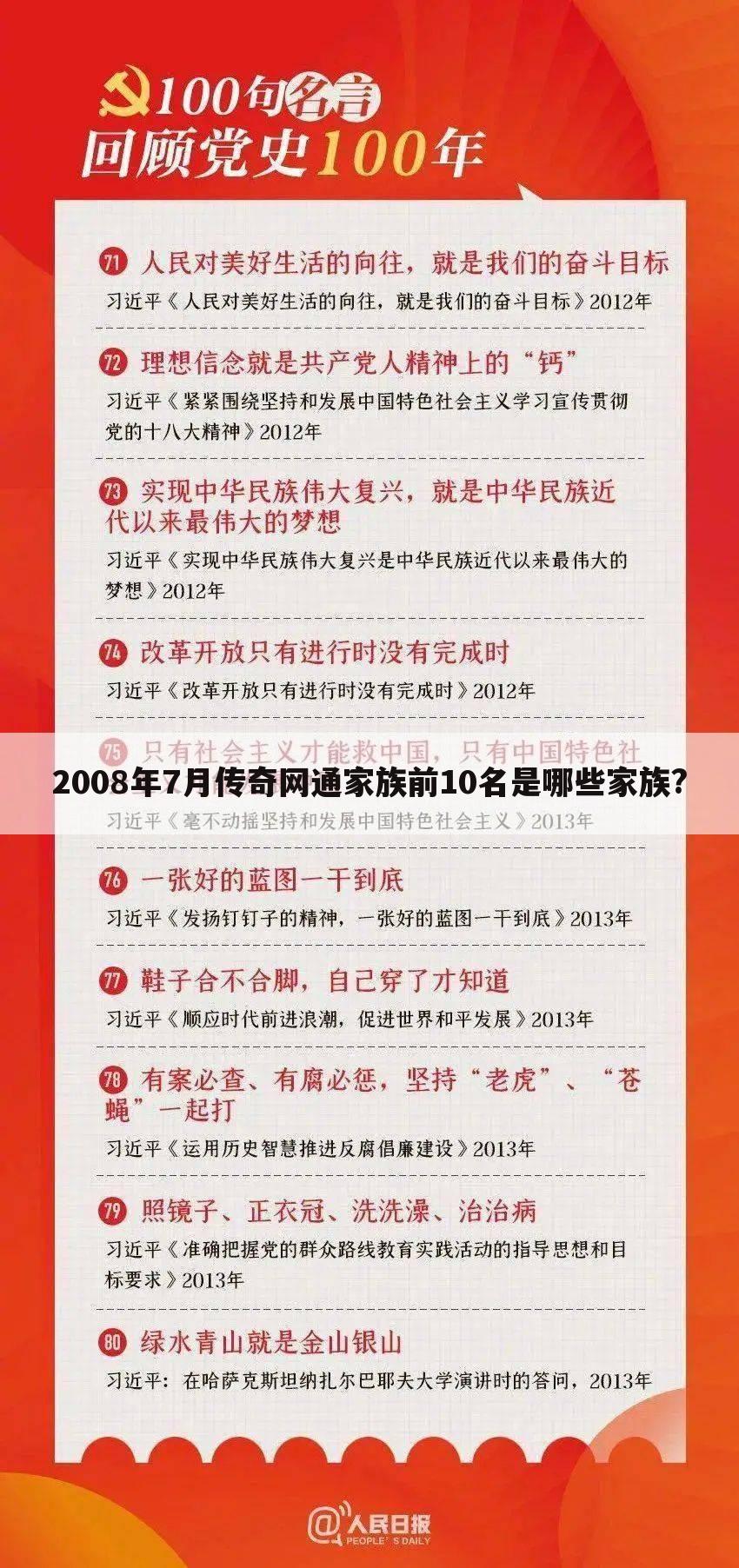 2008年7月传奇网通家族前10名是哪些家族?