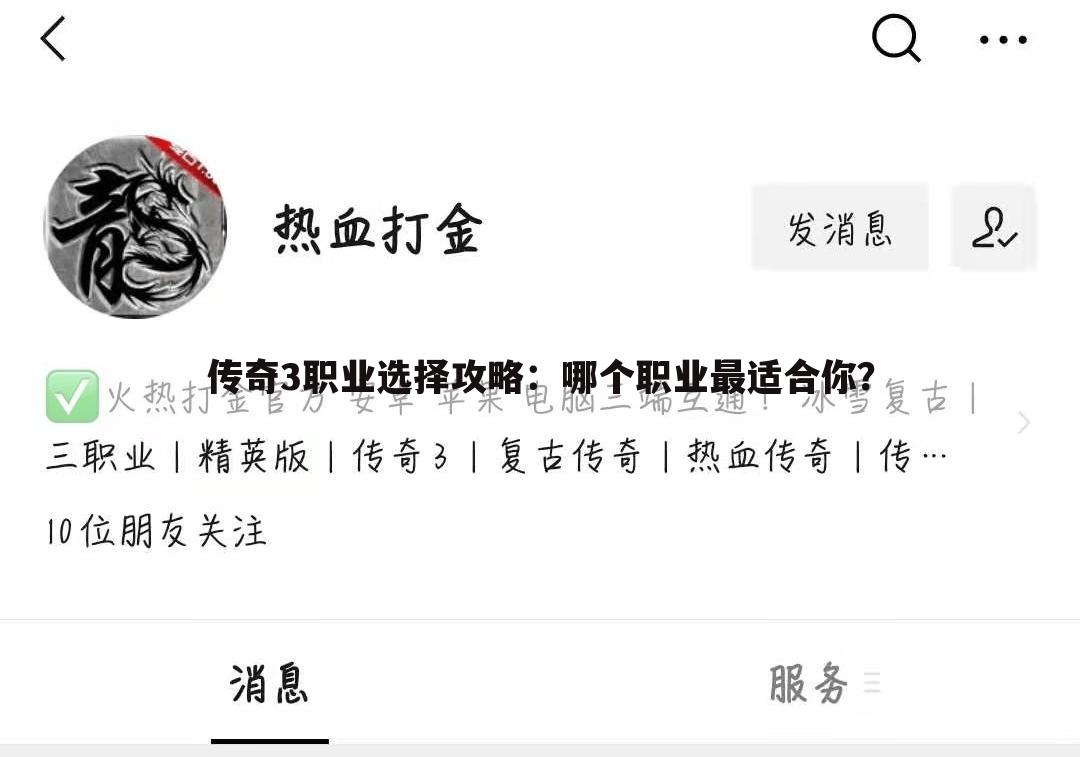 传奇3职业选择攻略：哪个职业最适合你？