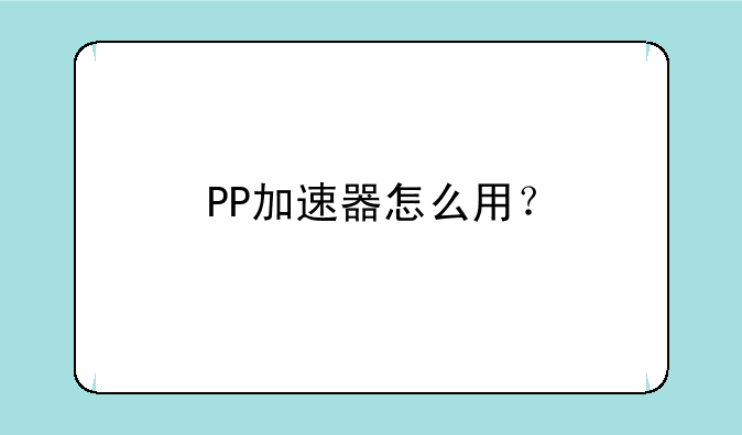 PP加速器怎么用？