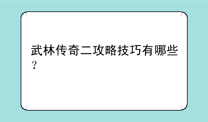 武林传奇二攻略技巧有哪些？