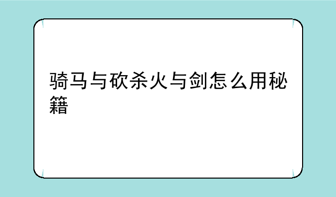 骑马与砍杀火与剑怎么用秘籍