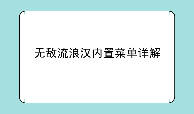 无敌流浪汉内置菜单详解
