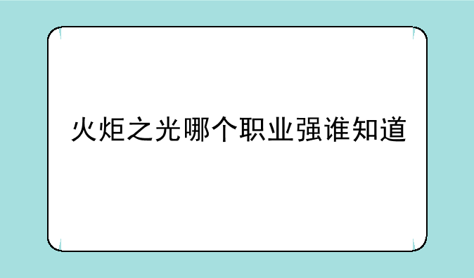 火炬之光哪个职业强谁知道