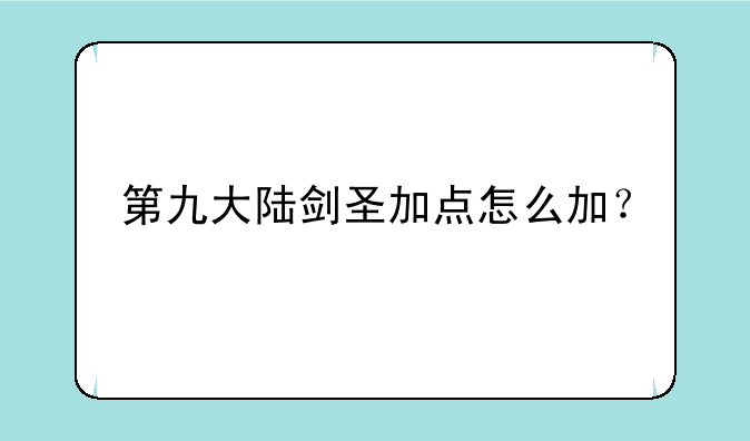 第九大陆剑圣加点怎么加？