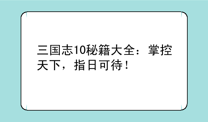 三国志10秘籍大全：掌控天下，指日可待！