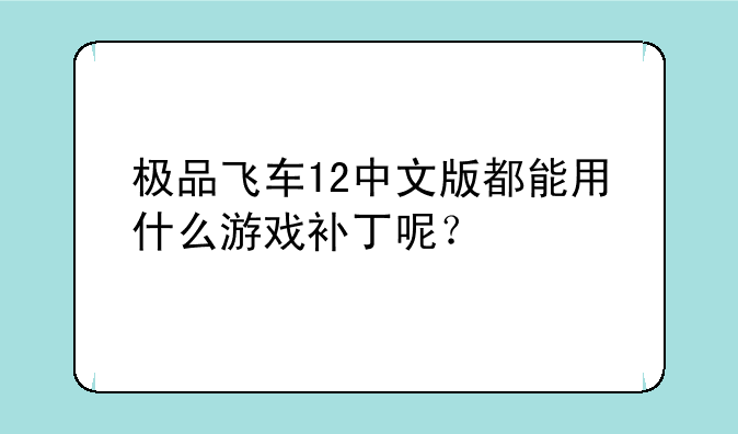 极品飞车12中文版都能用什么游戏补丁呢？