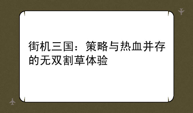 街机三国：策略与热血并存的无双割草体验
