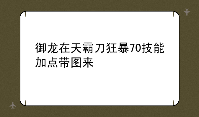 御龙在天霸刀狂暴70技能加点带图来