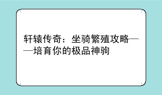 轩辕传奇：坐骑繁殖攻略——培育你的极品神驹
