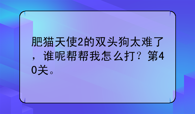 肥猫天使2的双头狗太难了，谁呢帮帮