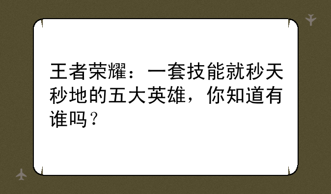 王者荣耀：一套技能就秒天秒地的五大英雄，你知道有谁吗？
