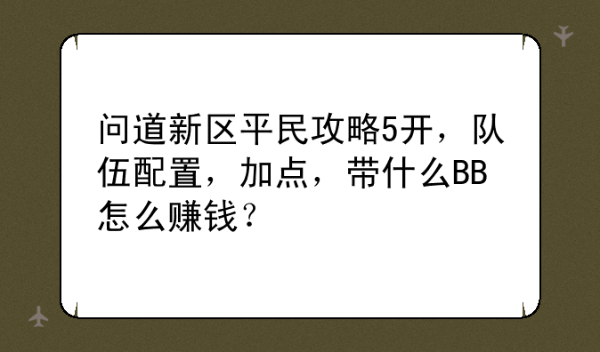 问道新区平民攻略5开，队伍配置，加点，带什么BB怎么赚钱？