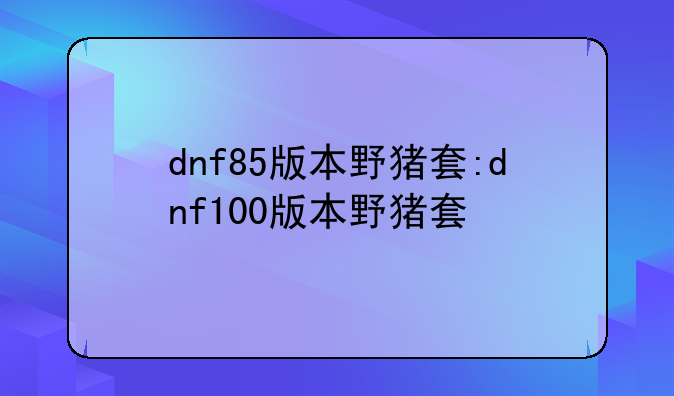 dnf85版本野猪套:dnf100版本野猪套