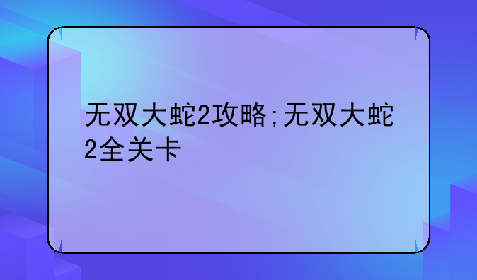 无双大蛇2攻略;无双大蛇2全关卡