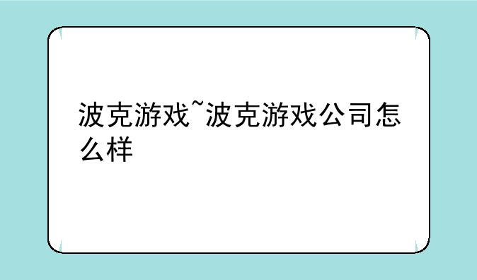 波克游戏~波克游戏公司怎么样